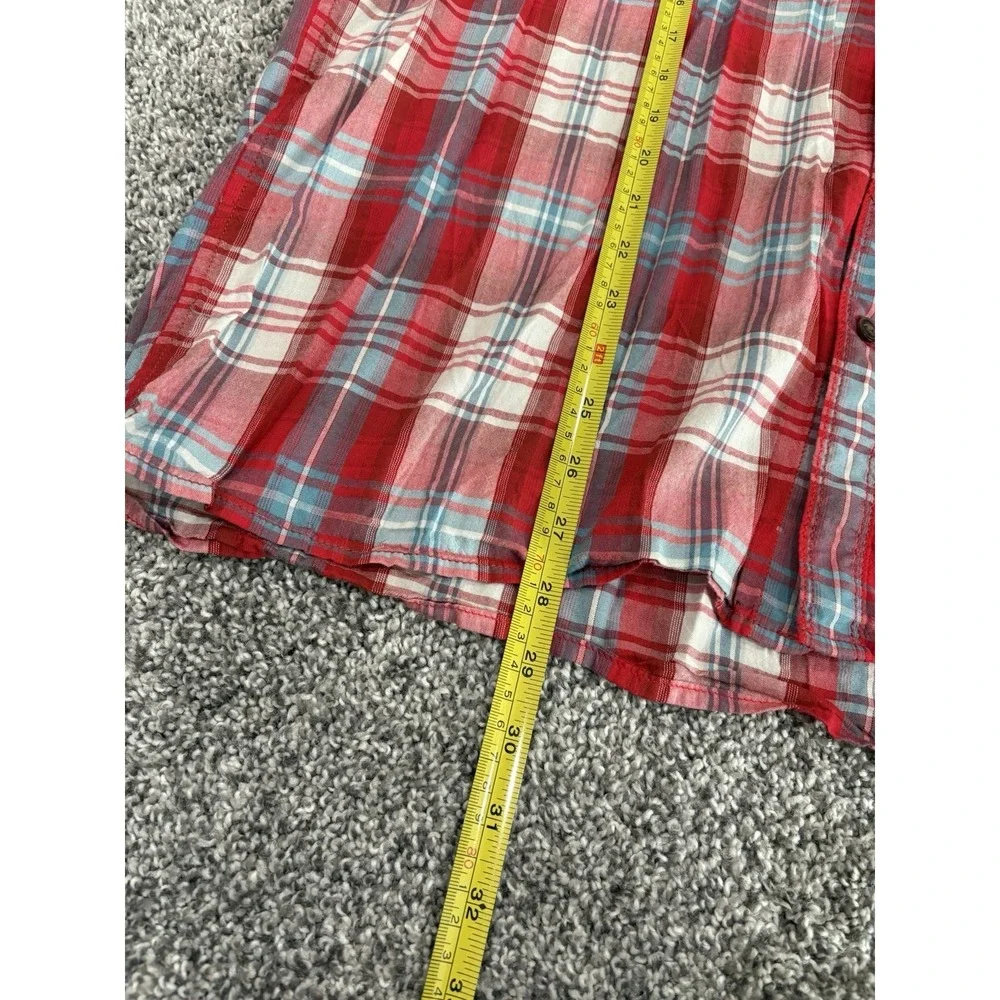 The North Face Mens XL Plaid Short Sleeve‎ Button Up Shirt Red Blue Cotton Modal